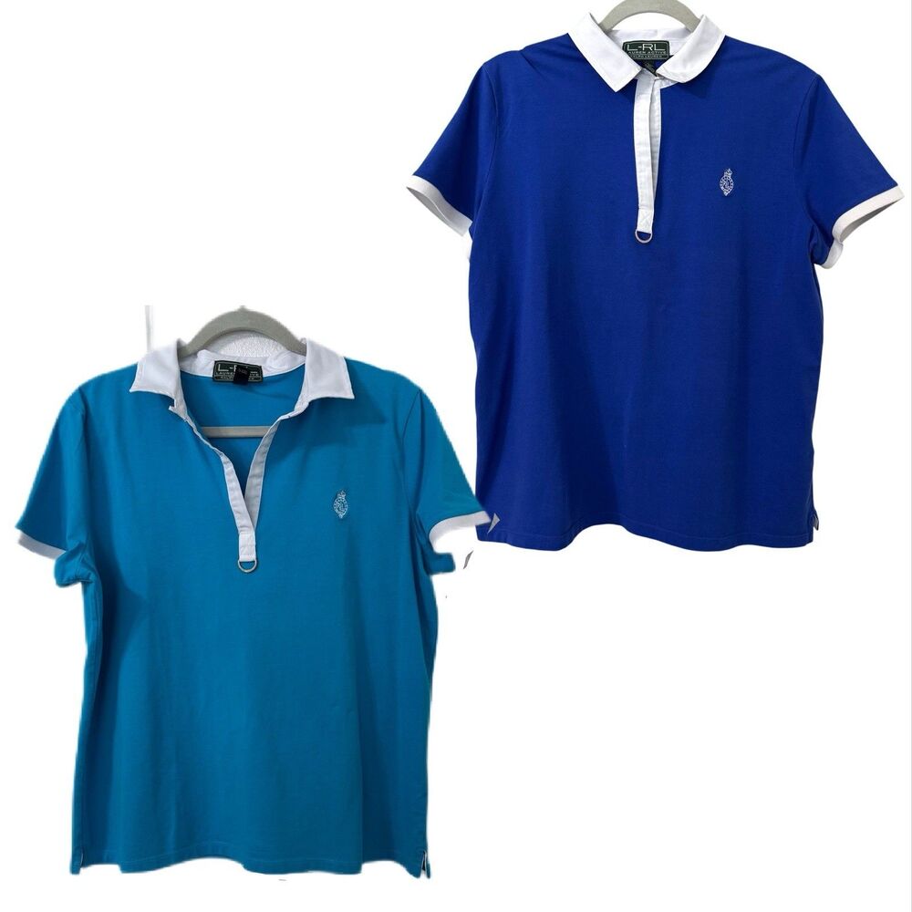 Lot Of 2 L-RL Lauren Active Ralph Lauren Tops XL Blue Performance Preppy Classic
